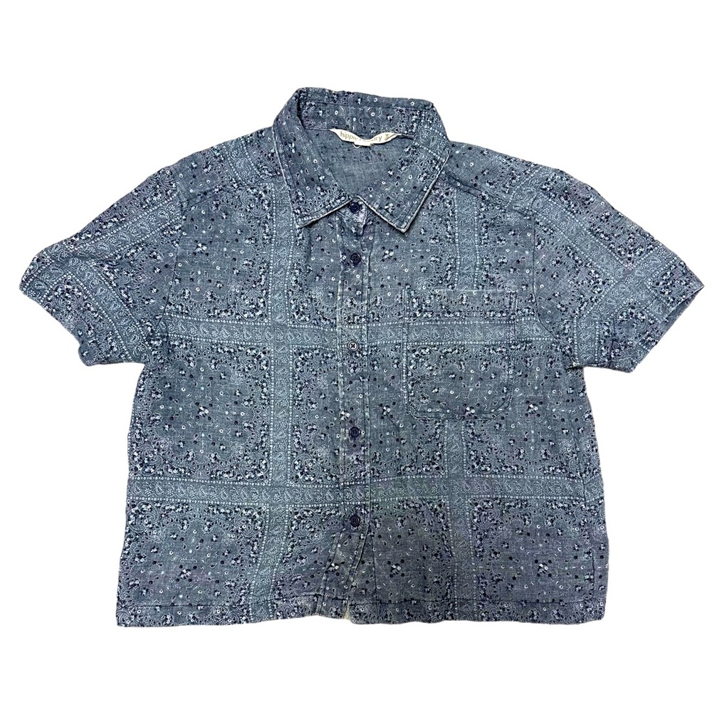 Hippie Laundry Blue Paisley Floral Button Up Shirt Women Size Medium